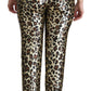 Dolce & Gabbana Brown Leopard Sequined High Waist Pants