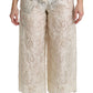 Dolce & Gabbana Cream Lace High Waist Palazzo Cropped Pants