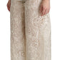 Dolce & Gabbana Cream Lace High Waist Palazzo Cropped Pants