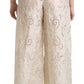 Dolce & Gabbana Cream Lace High Waist Palazzo Cropped Pants