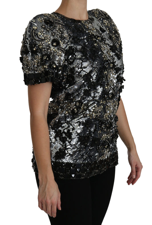 Dolce & Gabbana Black Sequined Crystal Embellished Top