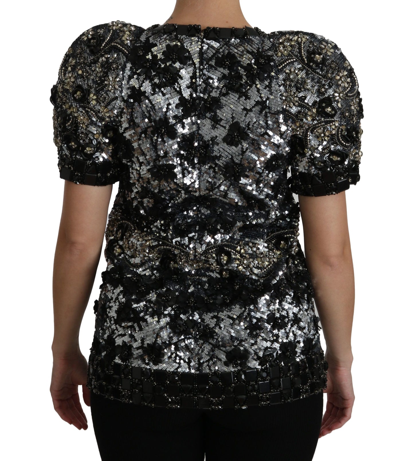 Dolce & Gabbana Black Sequined Crystal Embellished Top