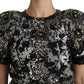 Dolce & Gabbana Black Sequined Crystal Embellished Top