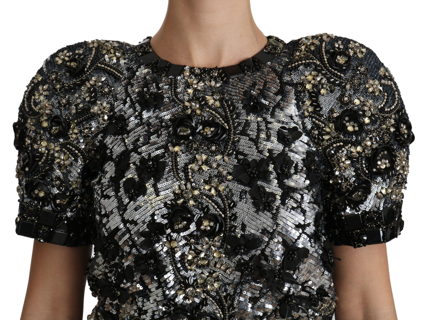 Dolce & Gabbana Black Sequined Crystal Embellished Top