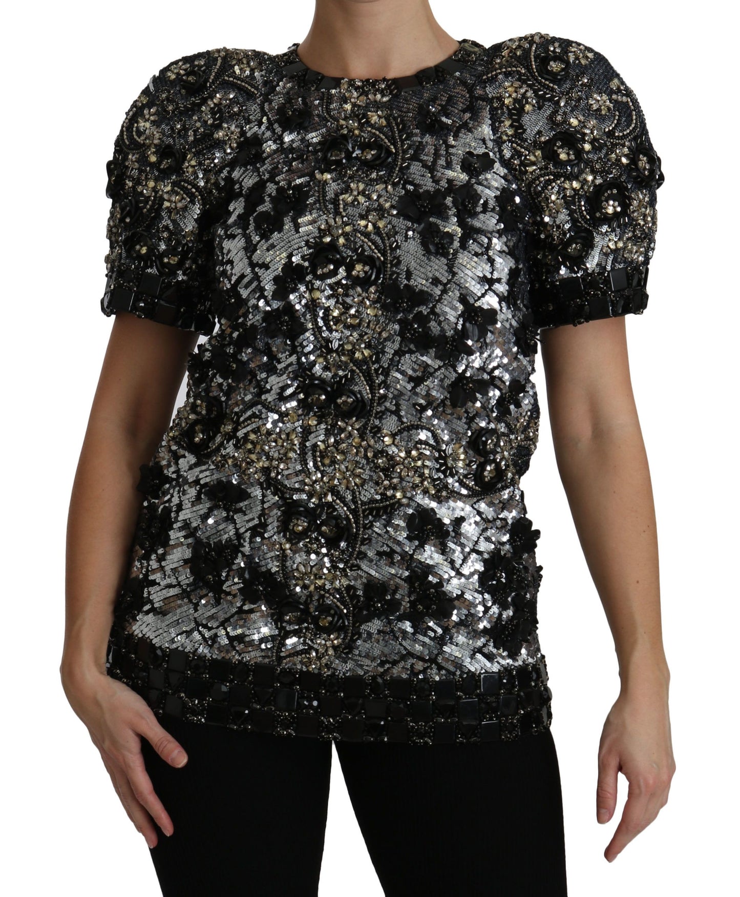 Dolce & Gabbana Black Sequined Crystal Embellished Top