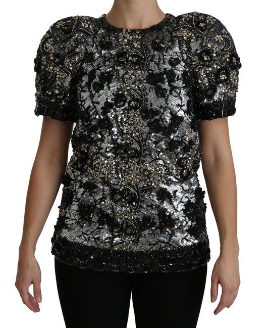 Dolce & Gabbana Black Sequined Crystal Embellished Top