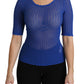 Dolce & Gabbana Blue See Through Round Neck Top Viscose Blouse