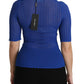 Dolce & Gabbana Blue See Through Round Neck Top Viscose Blouse