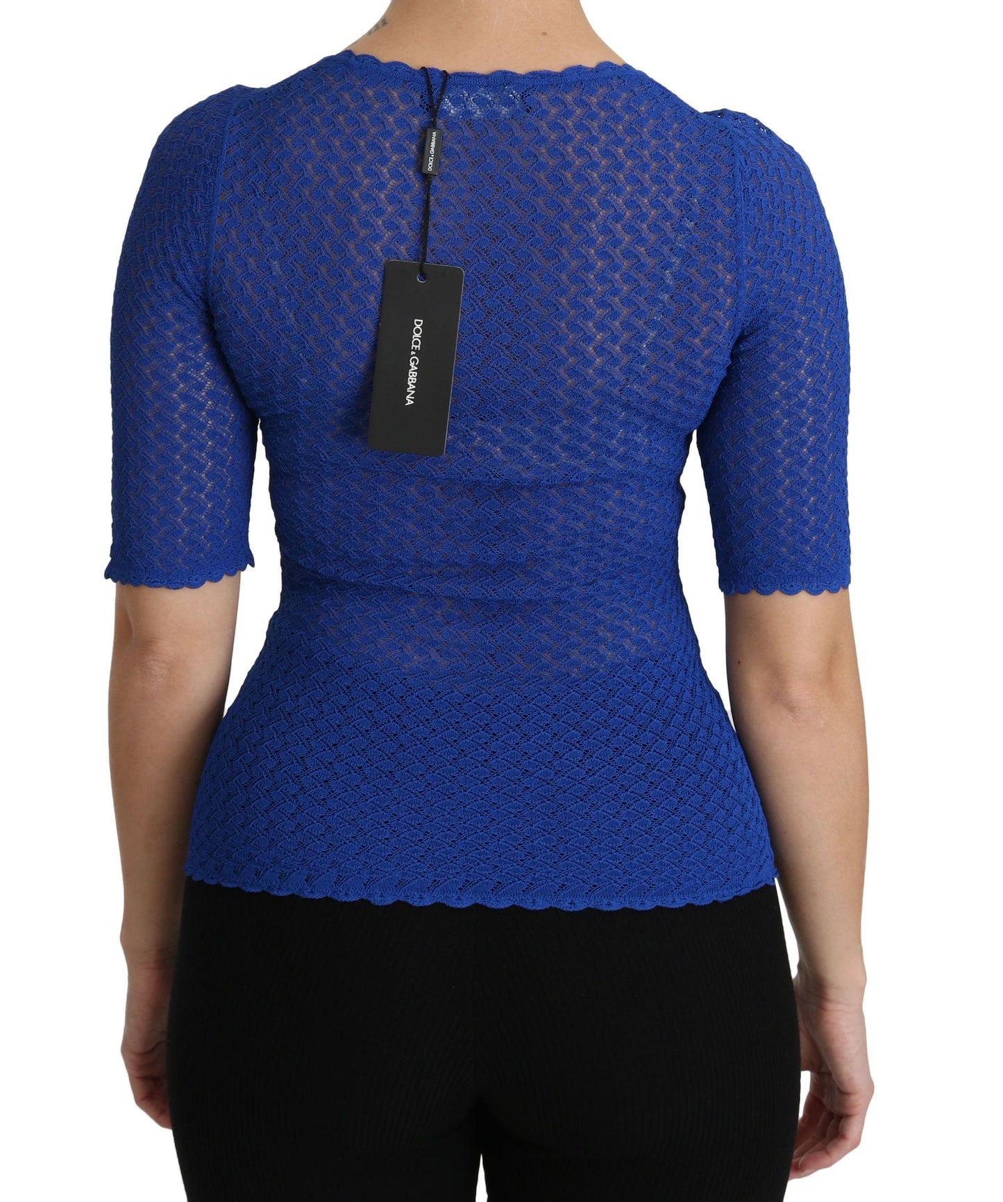 Dolce & Gabbana Blue See Through Round Neck Top Viscose Blouse