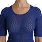 Dolce & Gabbana Blue See Through Round Neck Top Viscose Blouse