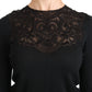 Dolce & Gabbana Black Silk Lace Crew Neck Long Sleeve Blouse