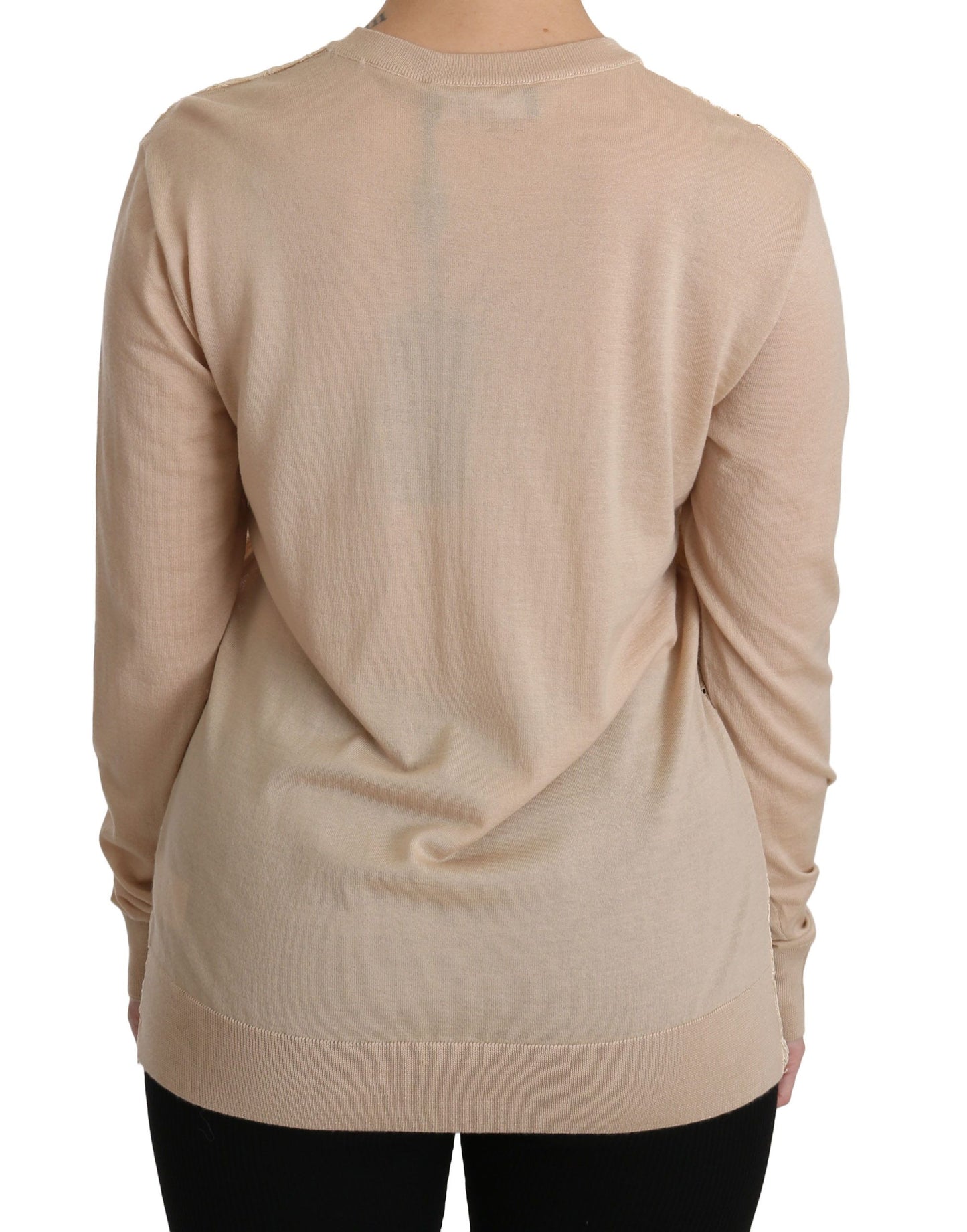 Dolce & Gabbana Beige Lace Long Sleeve Top Cashmere Blouse