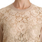 Dolce & Gabbana Beige Lace Long Sleeve Top Cashmere Blouse