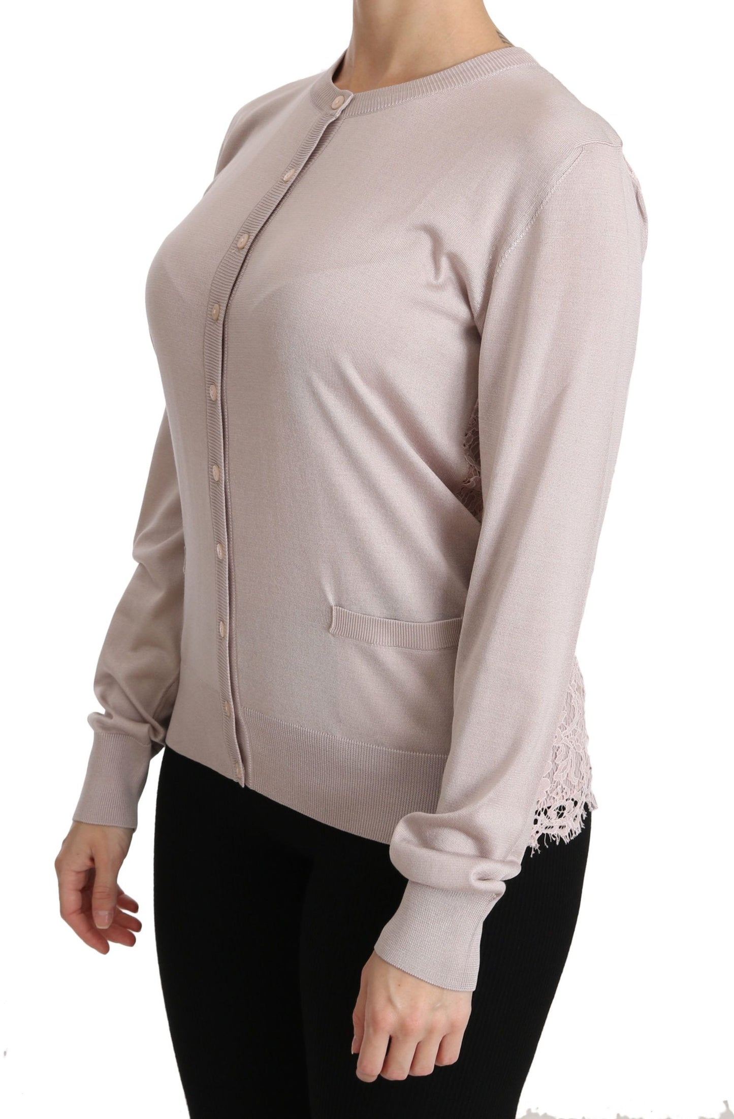 Dolce & Gabbana Silk Pink Long Sleeve Lace Top Sweater