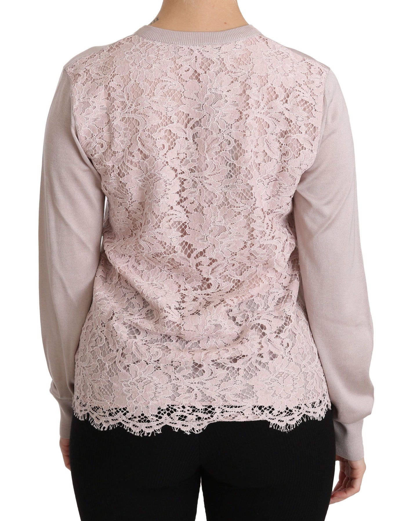 Dolce & Gabbana Silk Pink Long Sleeve Lace Top Sweater