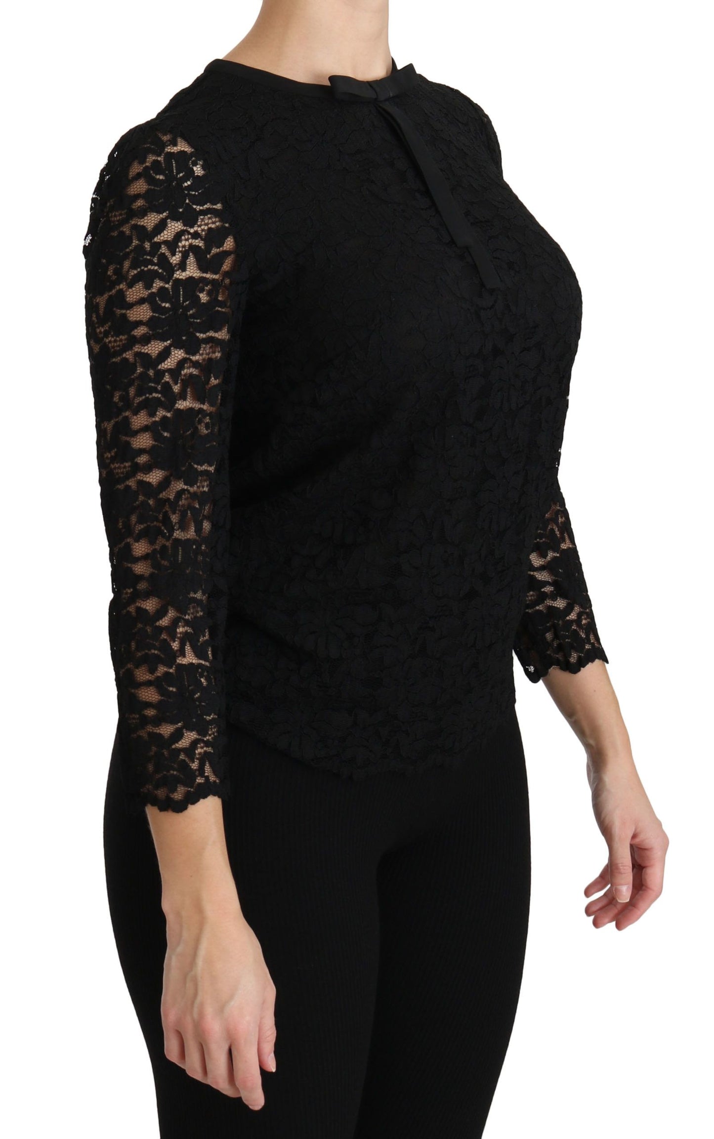 Dolce & Gabbana Black Lace Long Sleeve Blouse