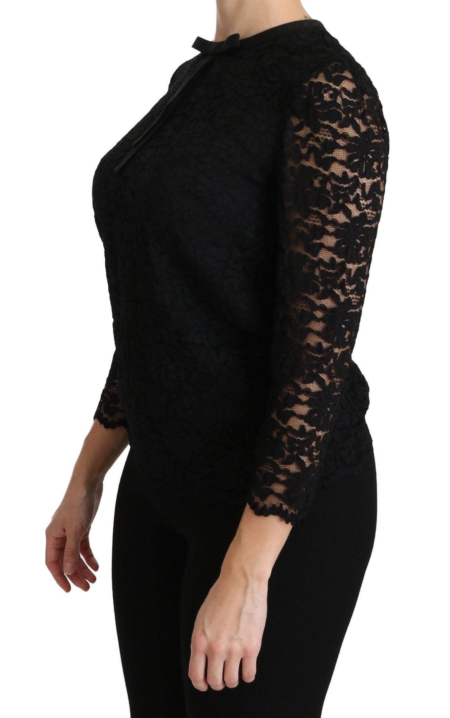 Dolce & Gabbana Black Lace Long Sleeve Blouse