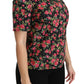 Dolce & Gabbana Black Floral Roses Short Sleeve Top Blouse