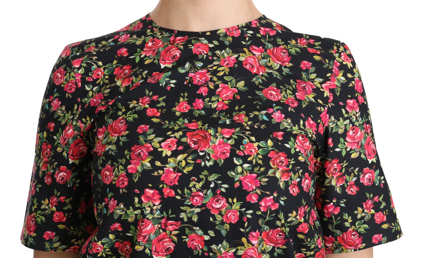 Dolce & Gabbana Black Floral Roses Short Sleeve Top Blouse