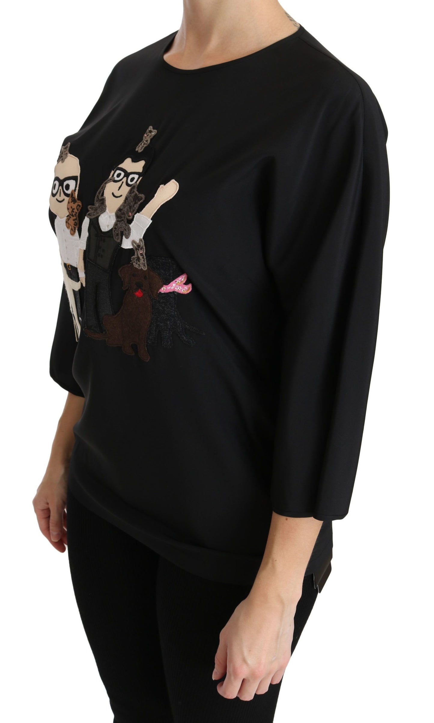 Dolce & Gabbana Black #dgfamily Top T-shirt Silk Blouse