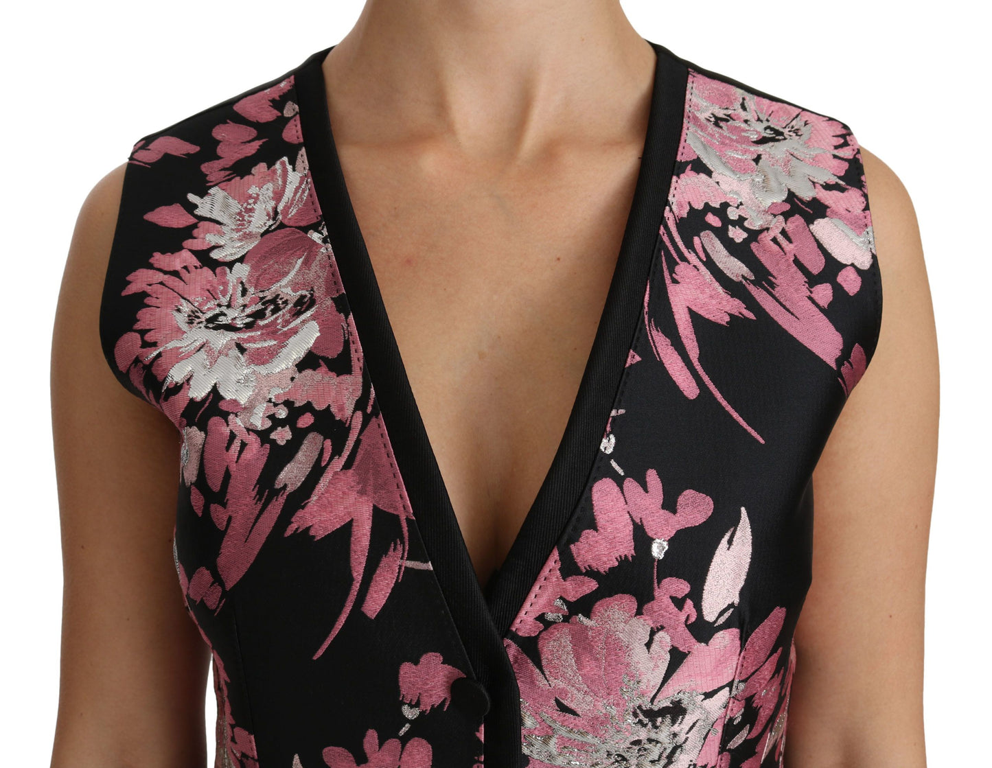 Dolce & Gabbana Black Pink Floral Waistcoat Vest Blouse Top