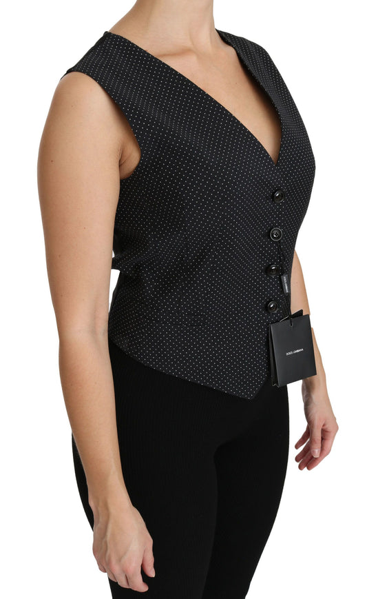 Dolce & Gabbana Black Dotted Waistcoat Vest Blouse Top