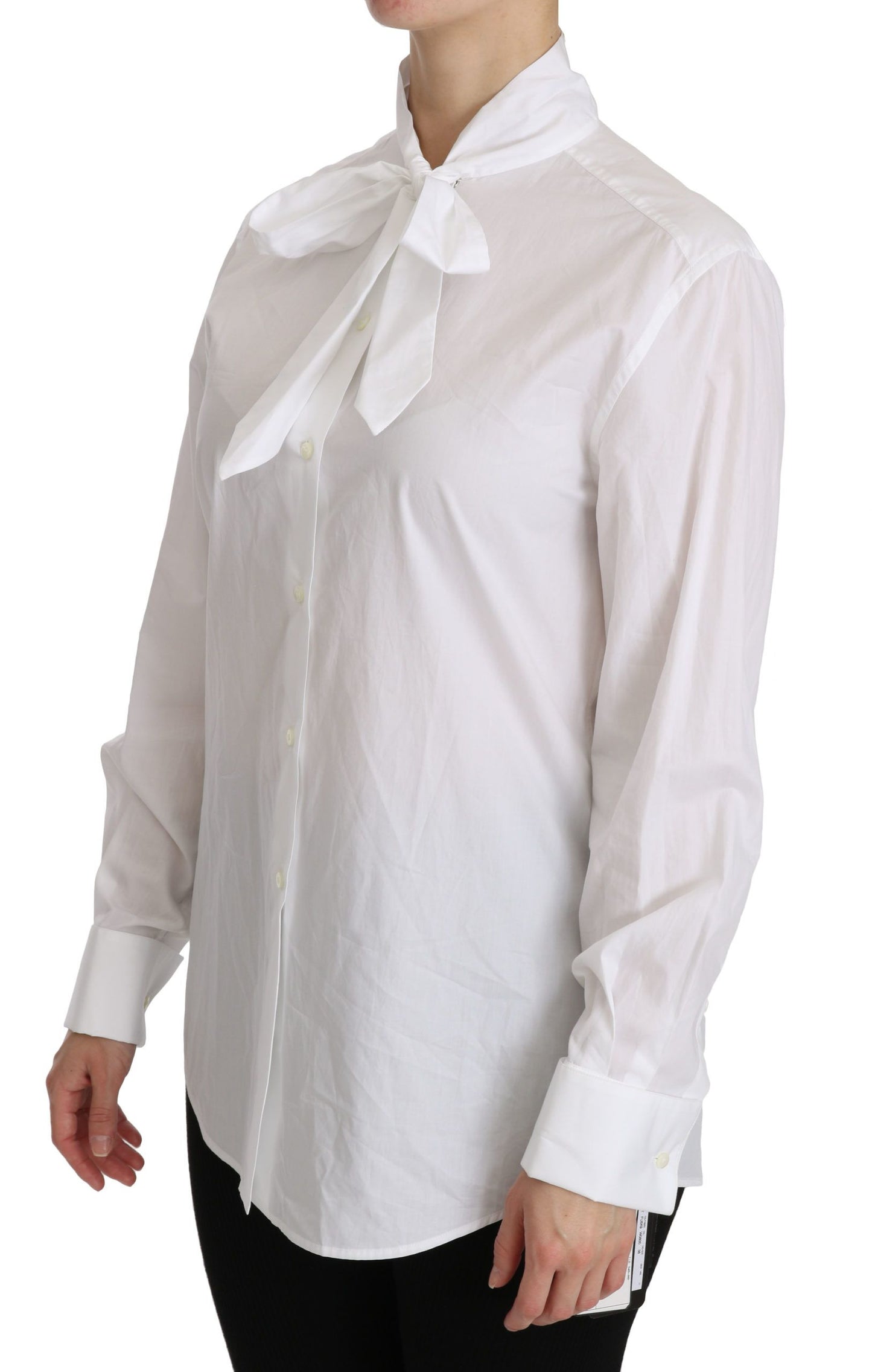 Dolce & Gabbana White Tie Neck Long Sleeve Shirt