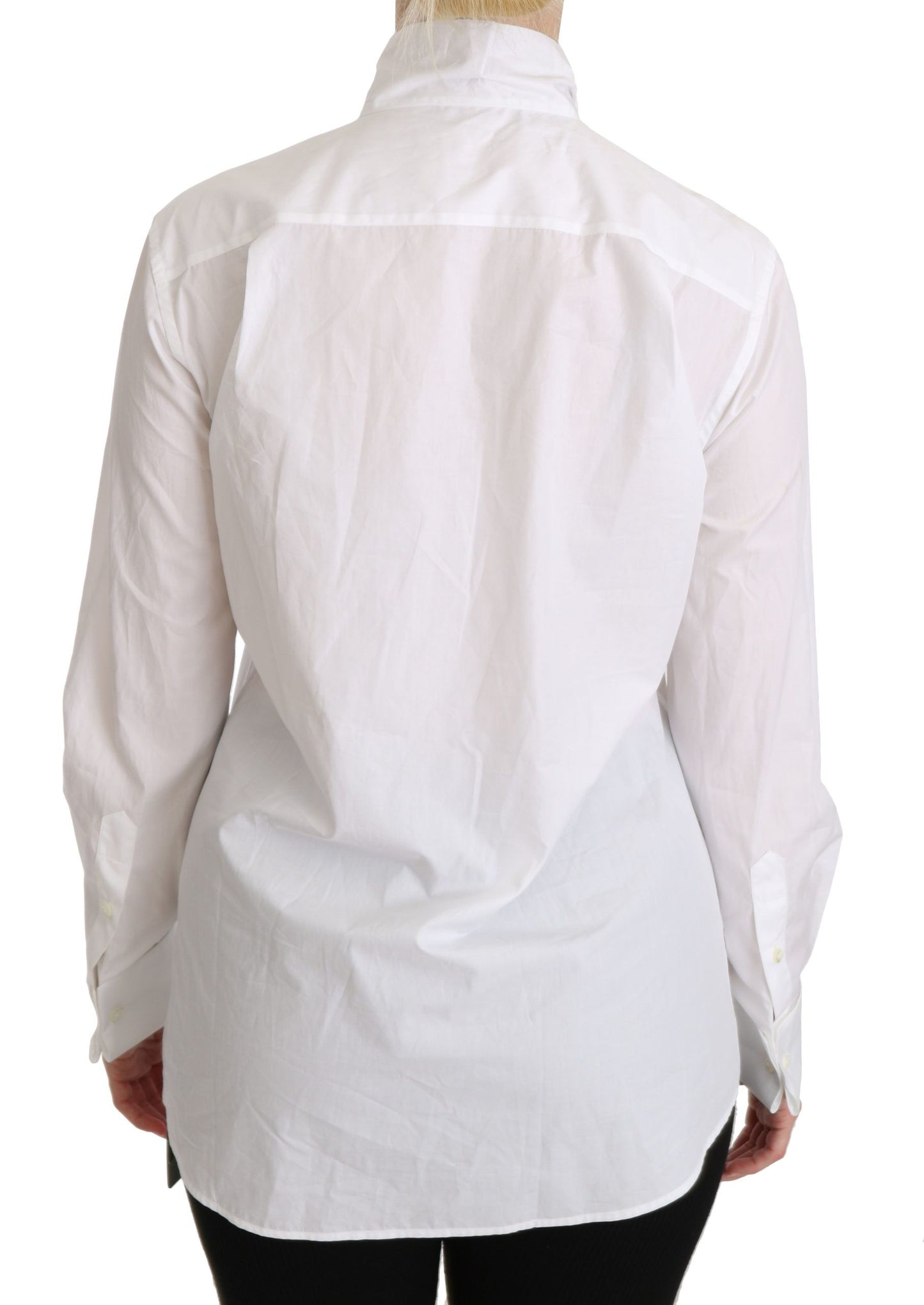 Dolce & Gabbana White Tie Neck Long Sleeve Shirt