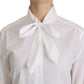 Dolce & Gabbana White Tie Neck Long Sleeve Shirt