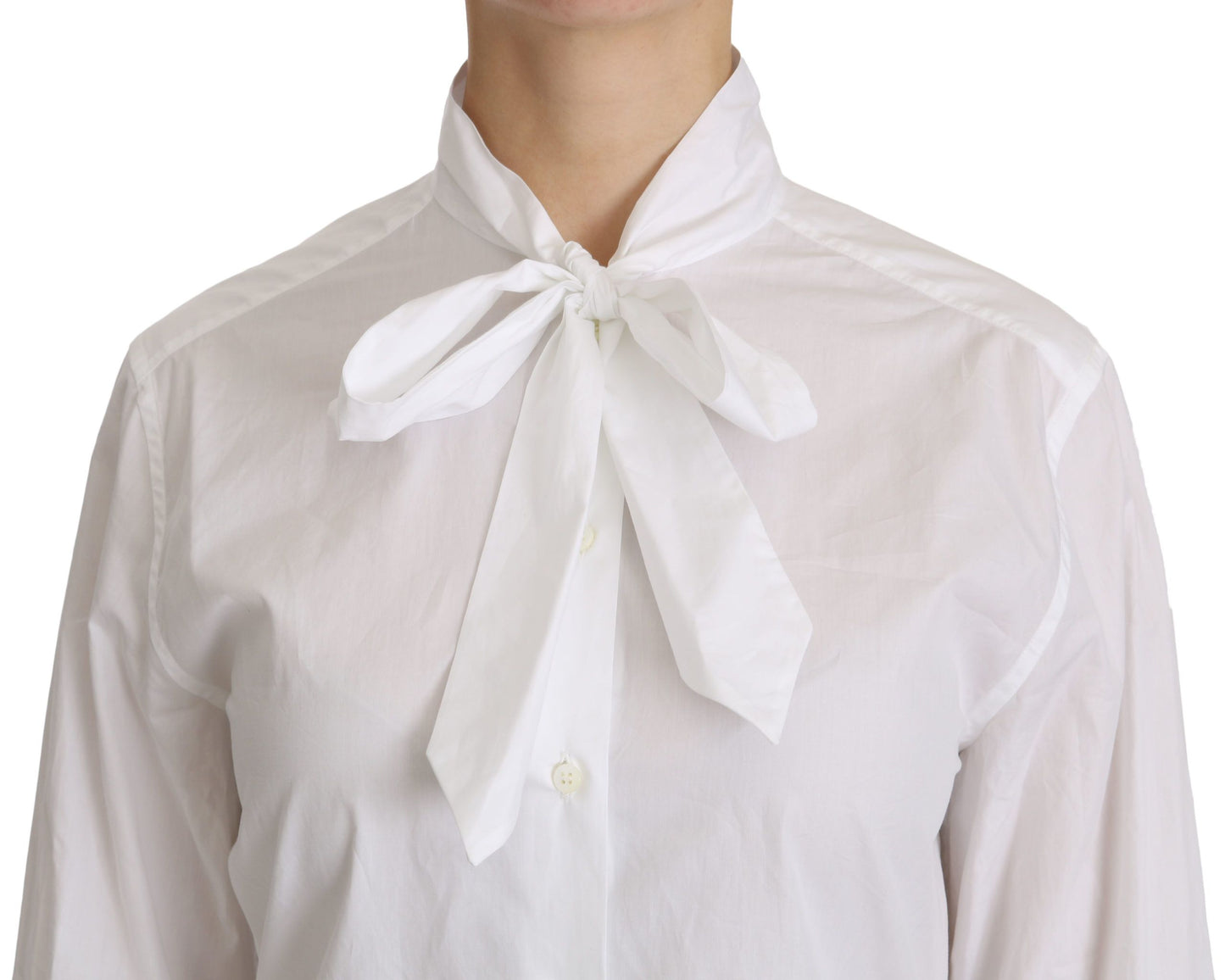 Dolce & Gabbana White Tie Neck Long Sleeve Shirt