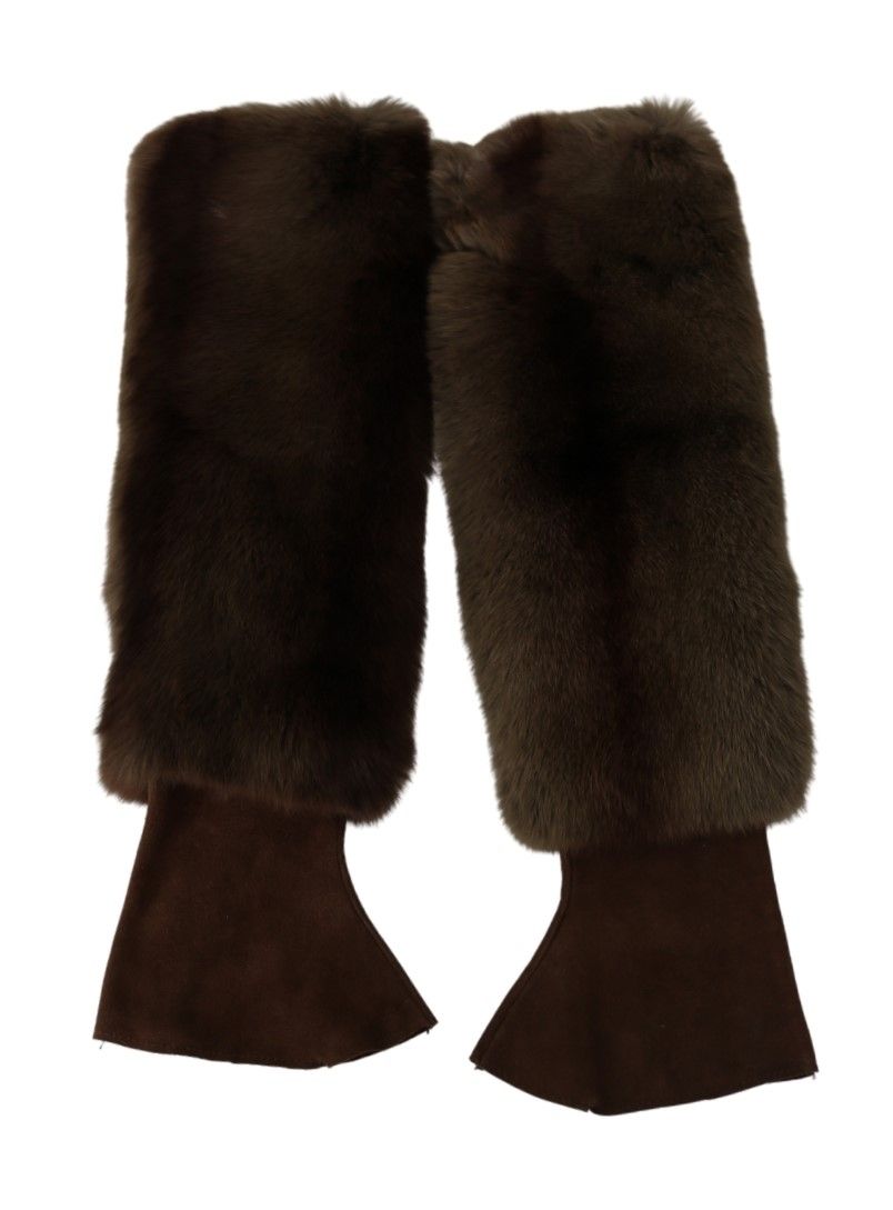 Dolce & Gabbana Brown Elbow Length Finger Less Fur Gloves