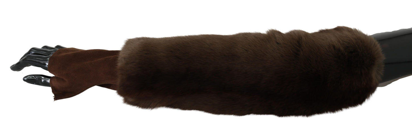 Dolce & Gabbana Brown Elbow Length Finger Less Fur Gloves