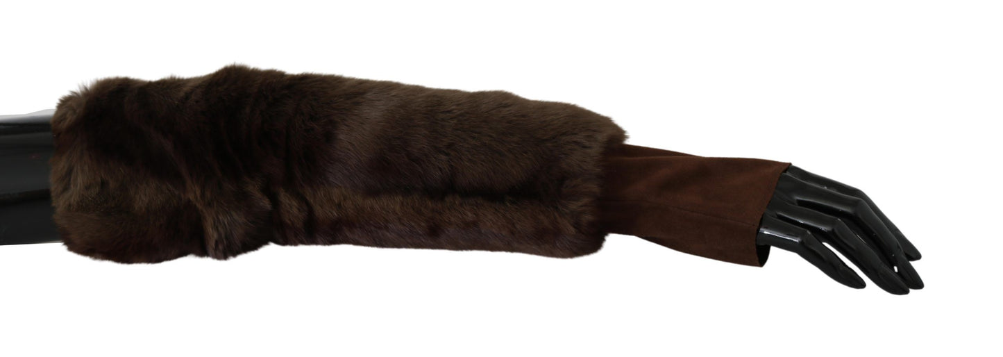 Dolce & Gabbana Brown Elbow Length Finger Less Fur Gloves