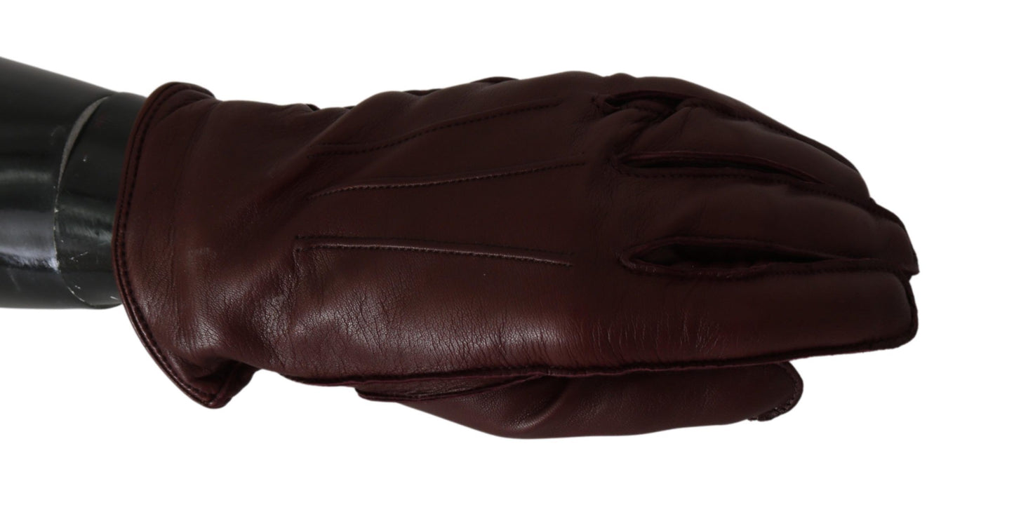 Dolce & Gabbana Maroon Wrist Length Mitten Leather Gloves