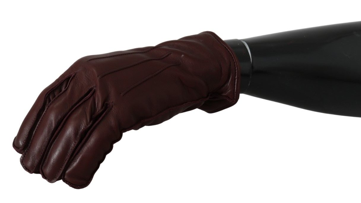 Dolce & Gabbana Maroon Wrist Length Mitten Leather Gloves