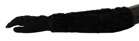 Dolce & Gabbana Black Elbow Length Mitten Suede Fur Gloves