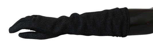 Dolce & Gabbana Black Gray Mid Arm Length Mittens Wool  Gloves