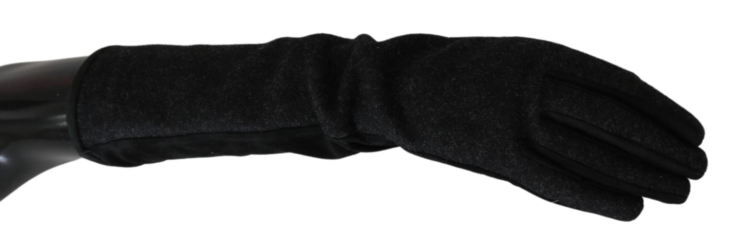 Dolce & Gabbana Black Gray Mid Arm Length Mittens Wool  Gloves