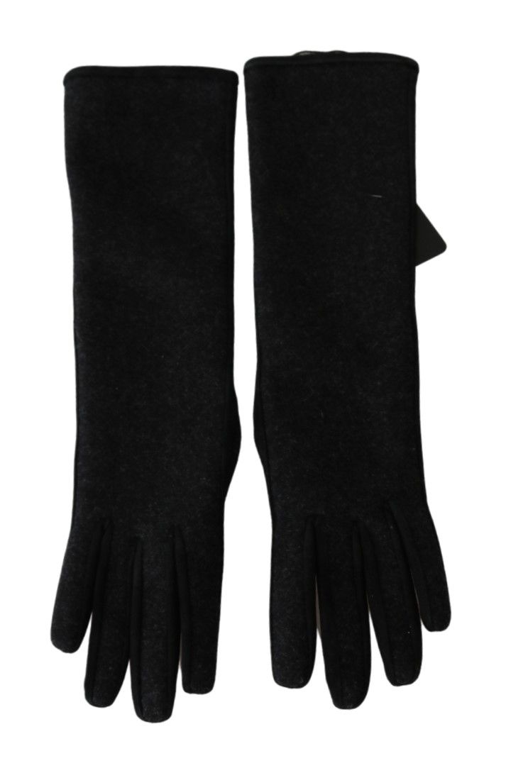 Dolce & Gabbana Black Gray Mid Arm Length Mittens Wool  Gloves