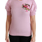 Dolce & Gabbana Pink Floral Embroidered Blouse Wool Top