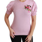 Dolce & Gabbana Pink Floral Embroidered Blouse Wool Top