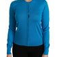 Dolce & Gabbana Blue Crewneck Cardigan 100% Silk Sweater