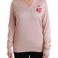 Dolce & Gabbana Pink Floral Embellished Pullover Silk Sweater