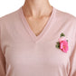 Dolce & Gabbana Pink Floral Embellished Pullover Silk Sweater