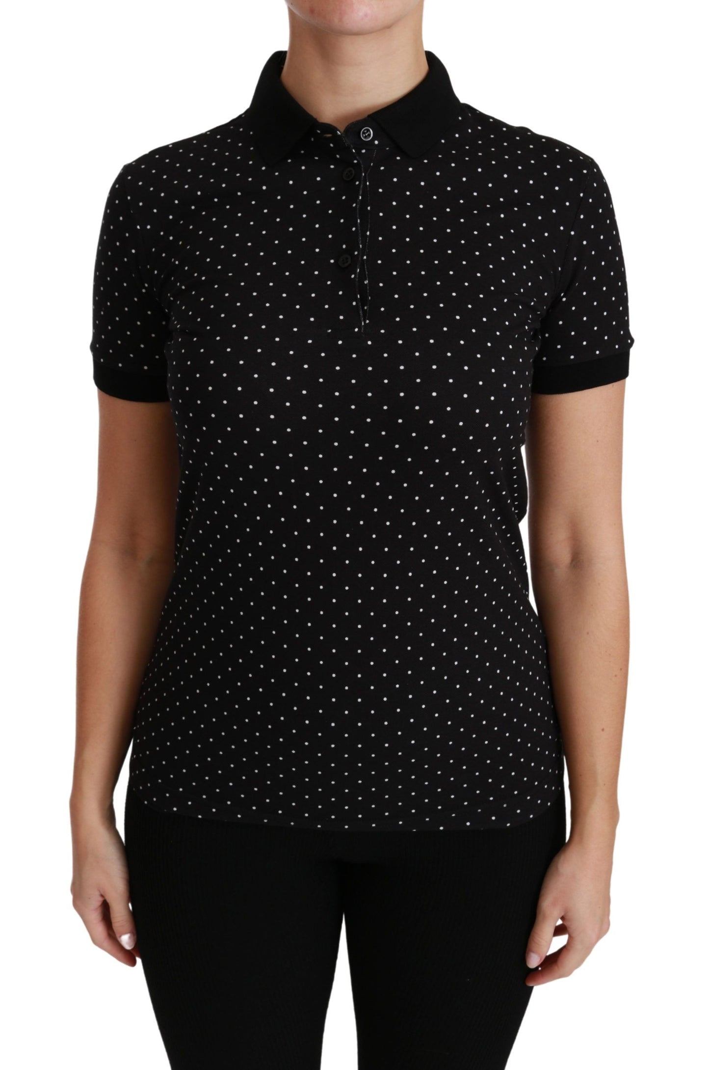 Dolce & Gabbana Black Dotted Collared Polo Shirt Cotton Top