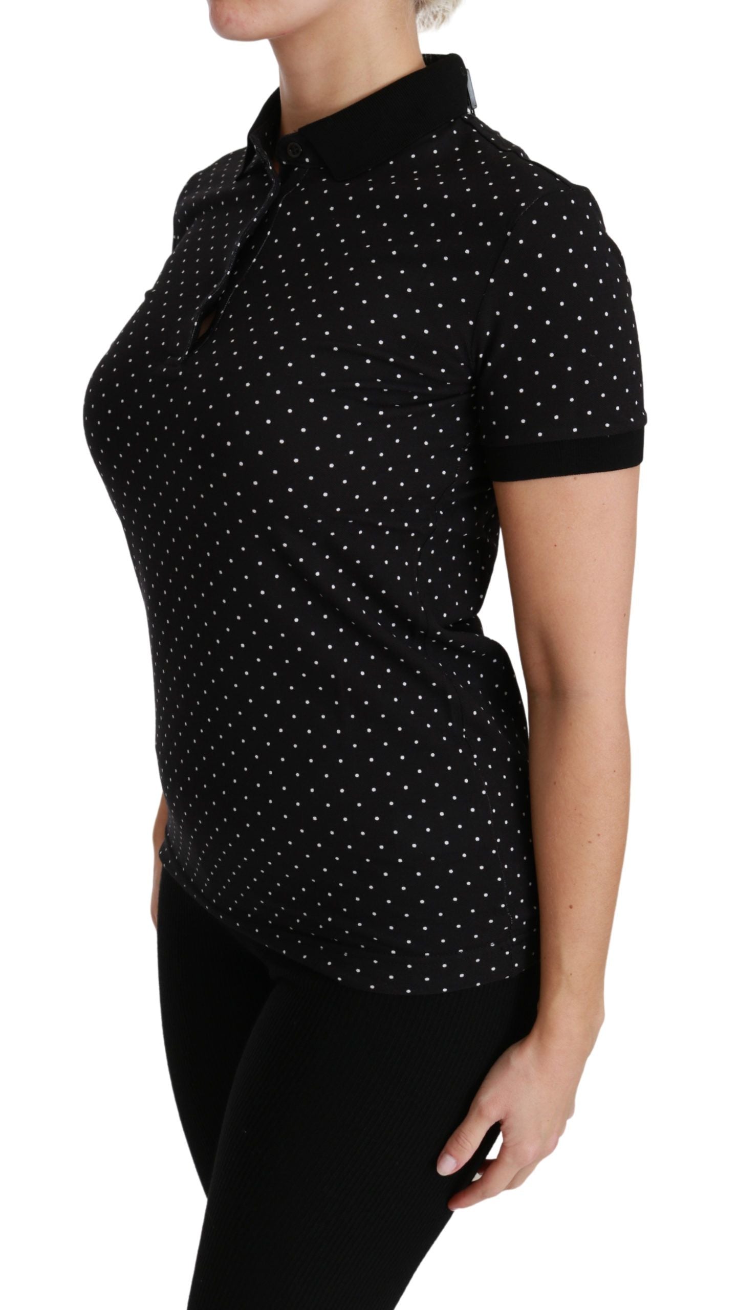 Dolce & Gabbana Black Dotted Collared Polo Shirt Cotton Top