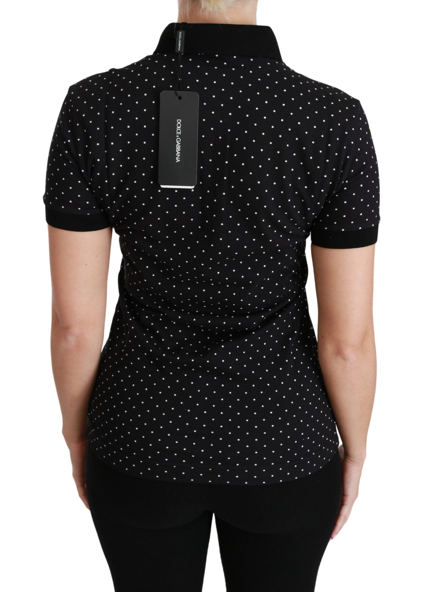 Dolce & Gabbana Black Dotted Collared Polo Shirt Cotton Top