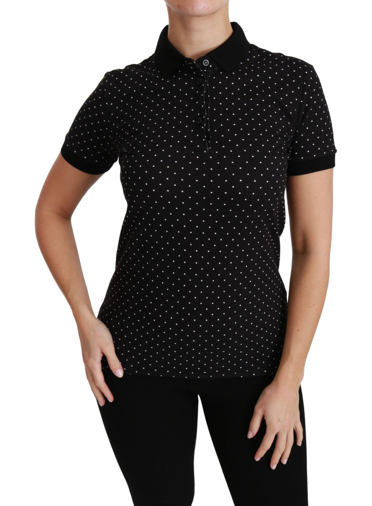 Dolce & Gabbana Black Dotted Collared Polo Shirt Cotton Top