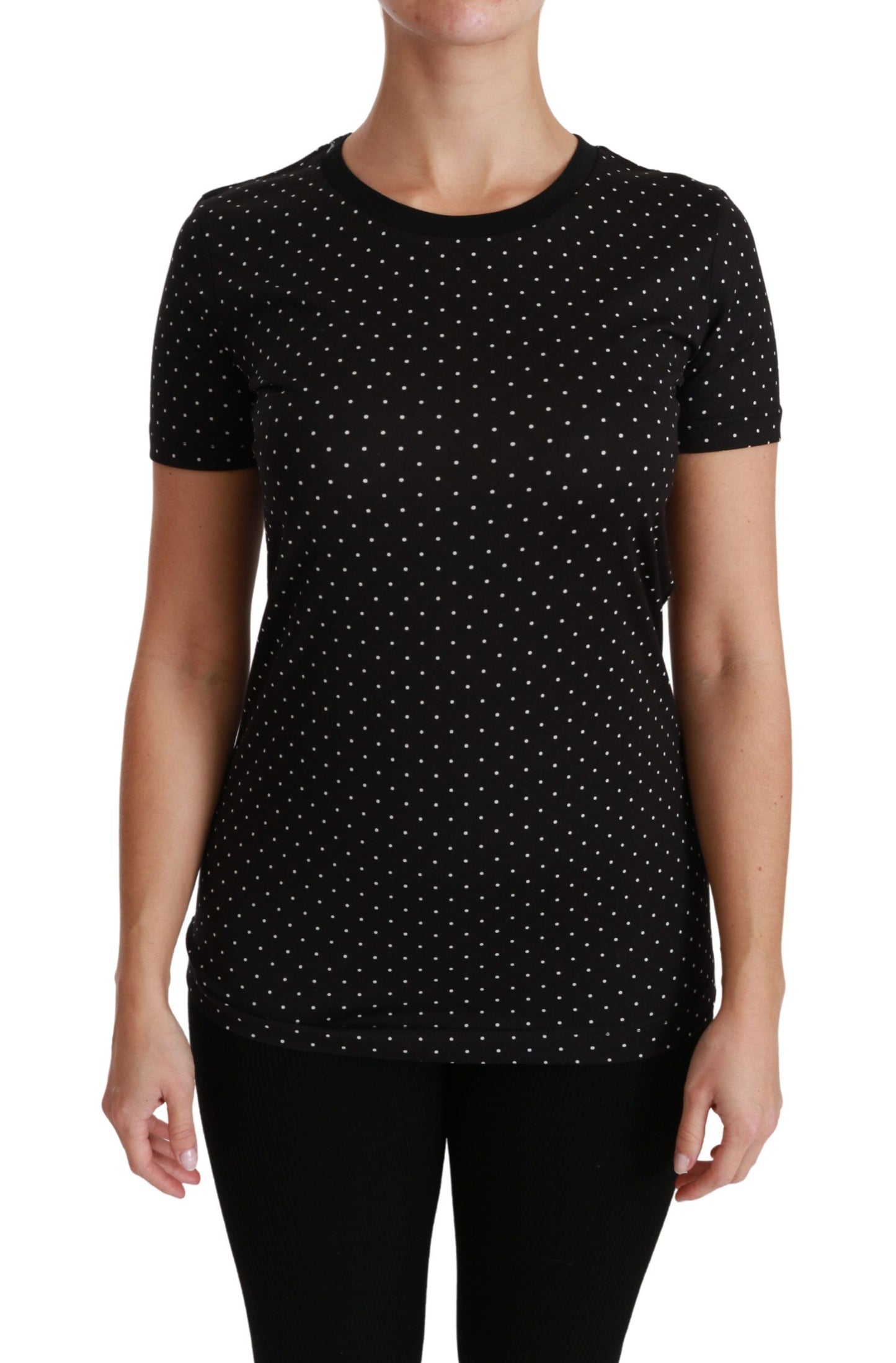 Dolce & Gabbana Black Dotted Crewneck Cotton Top T-shirt