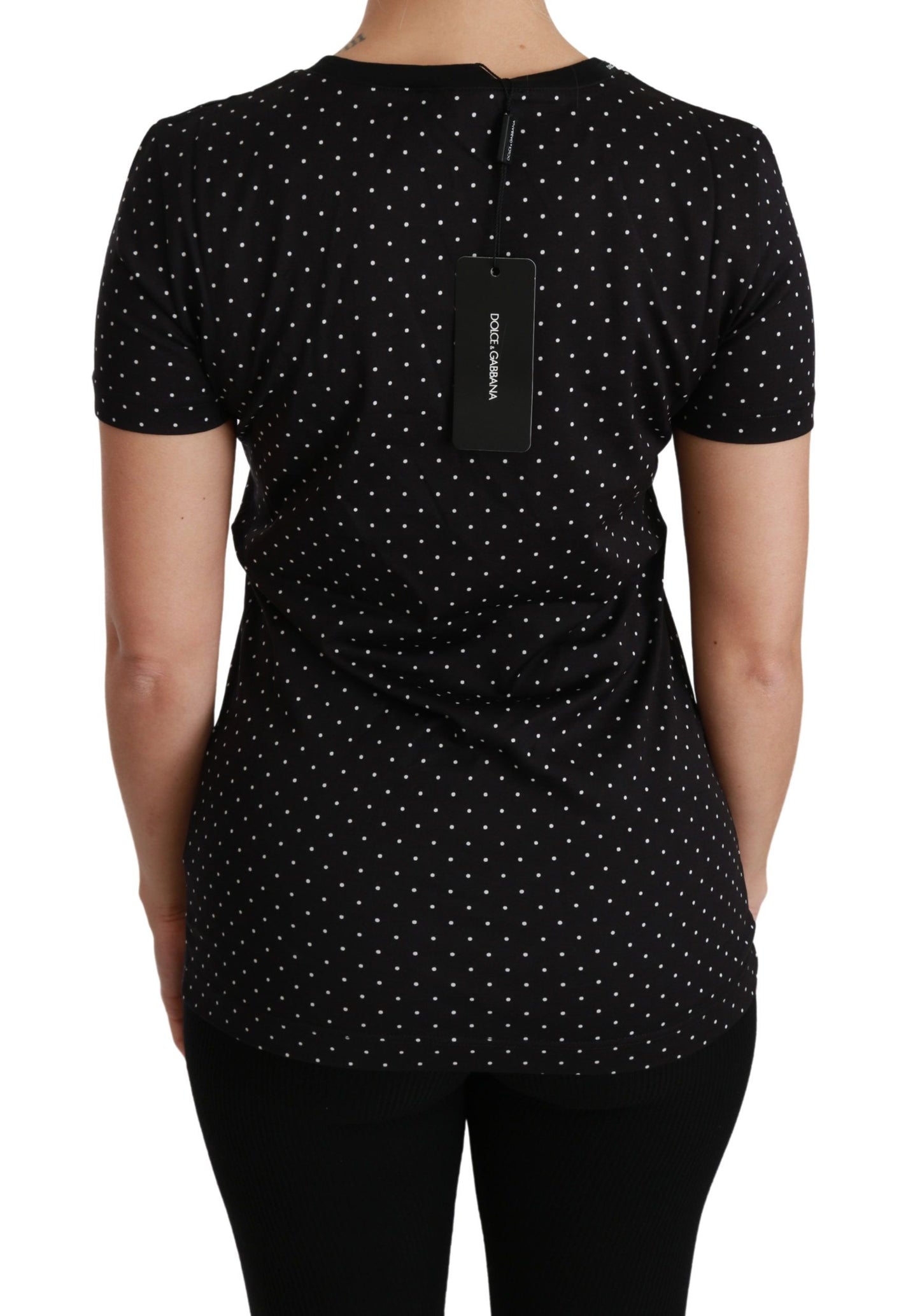 Dolce & Gabbana Black Dotted Crewneck Cotton Top T-shirt